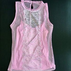 Pink lace mock neck blouse